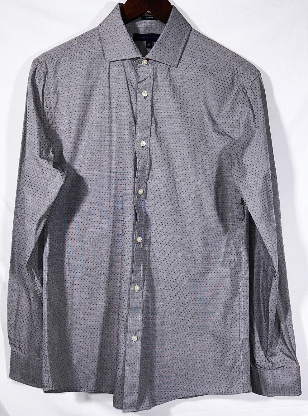 Tommy Hilfiger Slim Fit Gray Patterned Button Up Dress Shirt Men's Medium